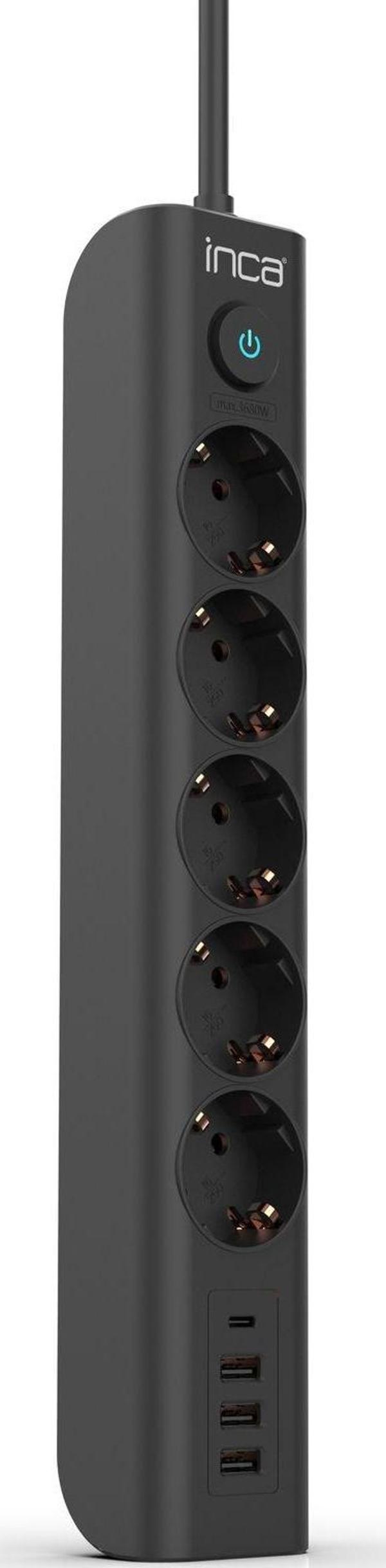 İpw-44Tu 5 Li 3Usb + Typ-C Akım Korumalı Led Tuşlu Priz 1.5 Metre Siyah - Image 1