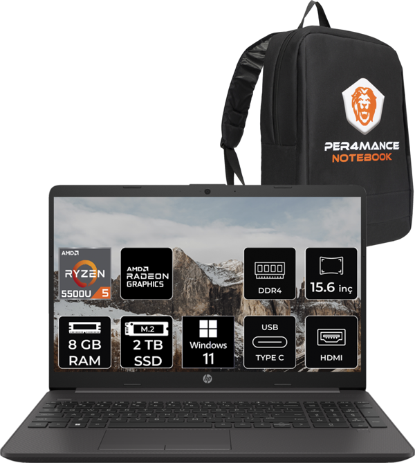 HP 255 G8 Ryzen 5 5500-8GB 2TB SSD 15.6" FHD W11PRO Taşınabilir Bilgisayar 7N4W6AA  - Image 1
