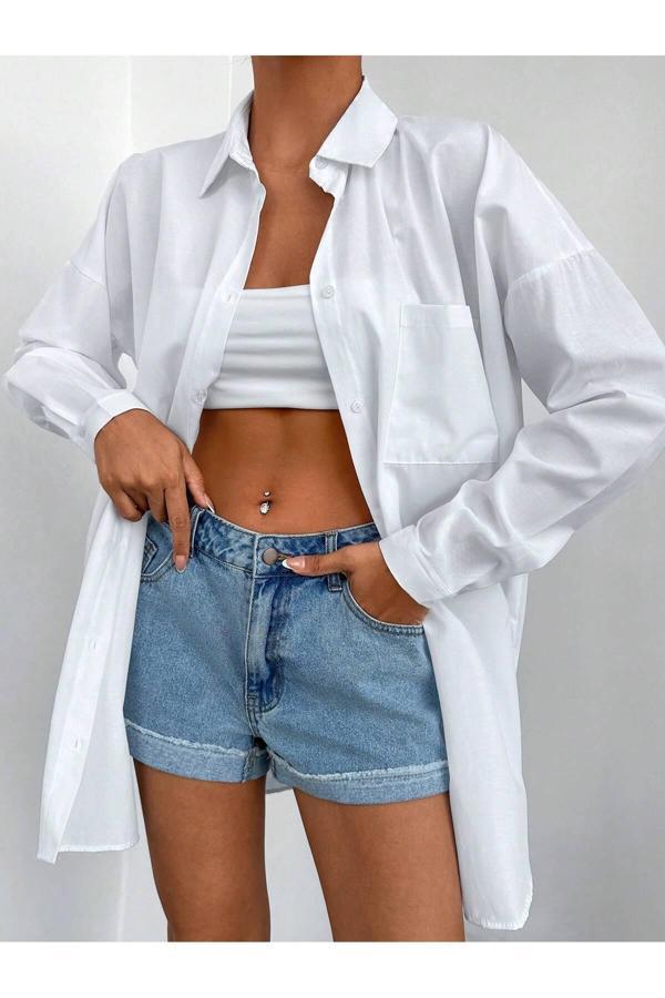 Borcka Tekstil Beyaz Oversize Kadın Gömlek - Image 1