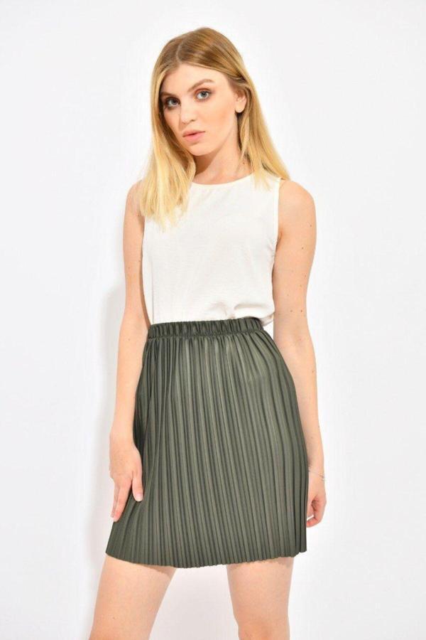 Borcka Tekstil Haki Pileli Etek - Image 1