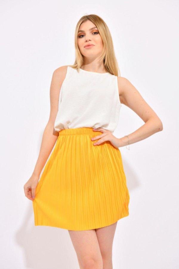 Borcka Tekstil Sarı Pileli Etek - Image 1