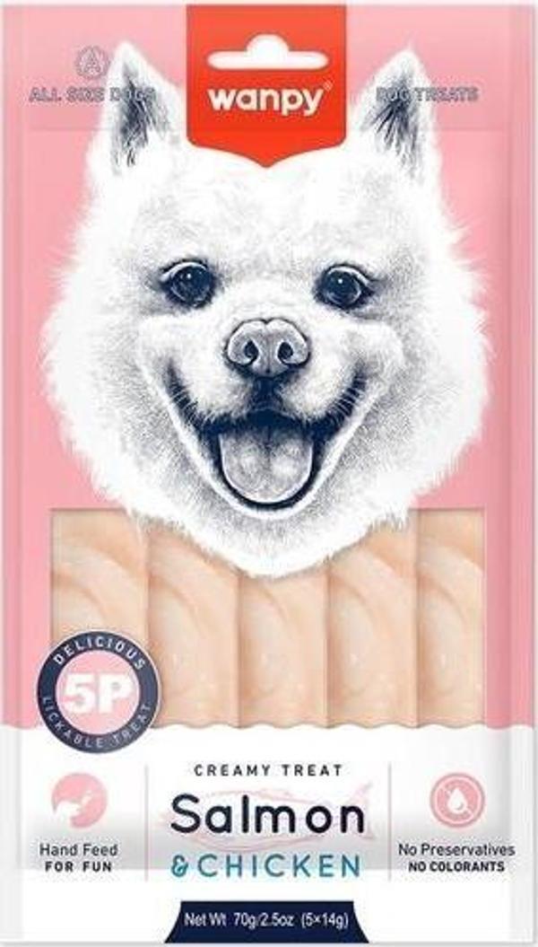 Wanpy Somonlu& Tavuklu  Köpek Ödül 5x14 gr RA-74 krema Ödülü  - Image 1