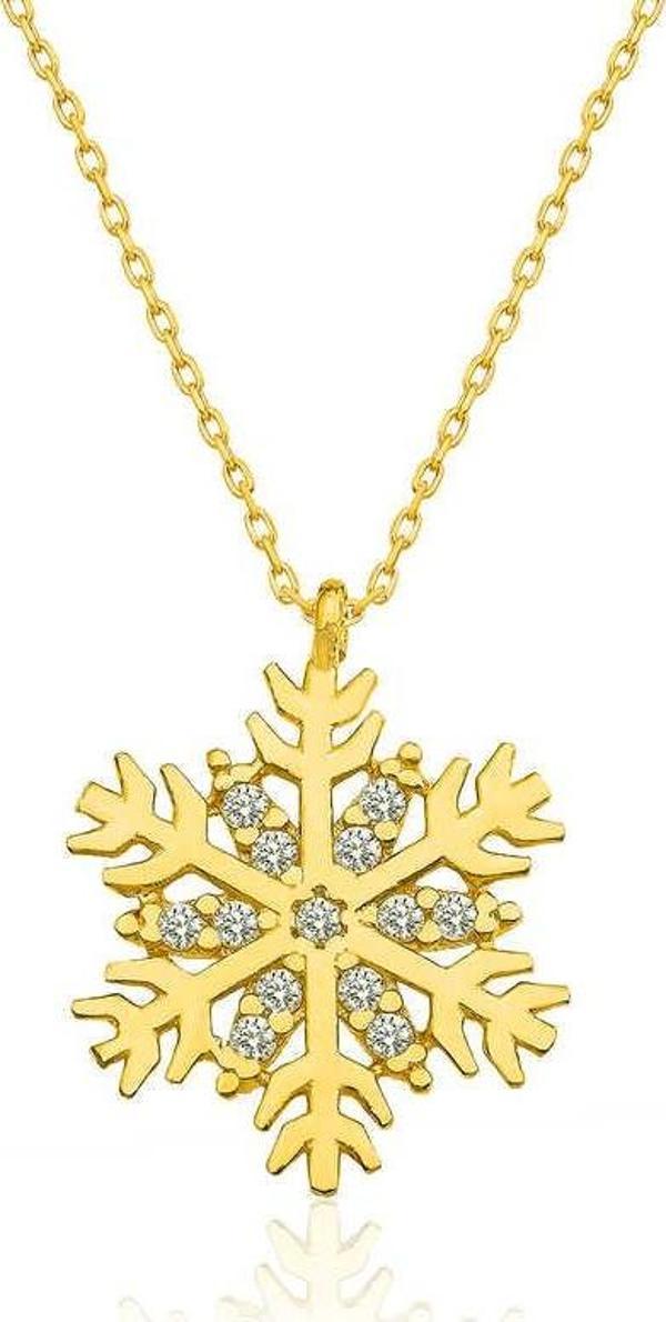 ​925 Ayar Gümüş Gold Kar Tanesi Kadın Gümüş Kolye - Image 1