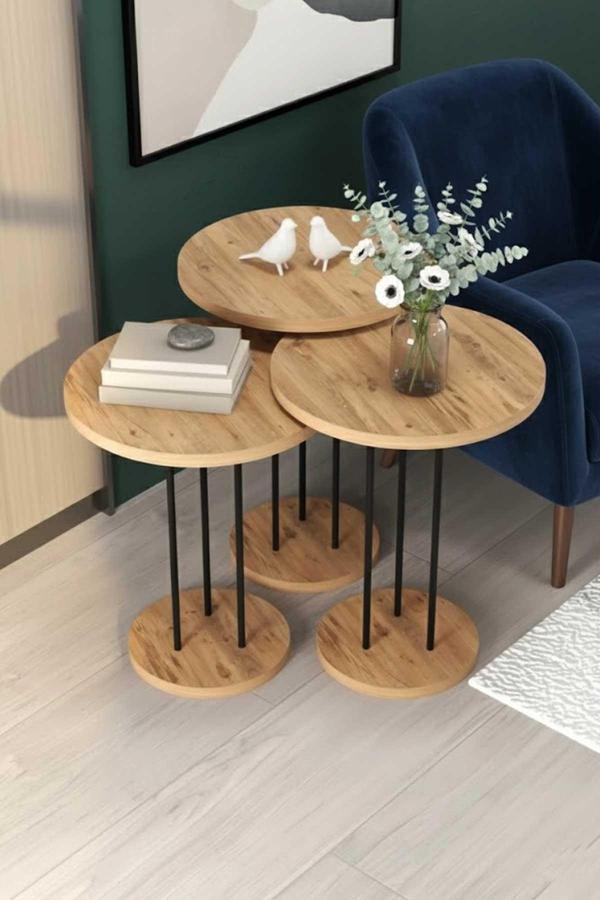 Reyo Falez Siyah Terra Zigon Sehpa Ceviz - Image 1