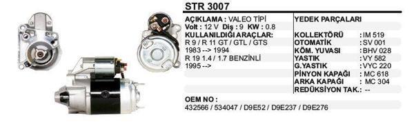 MARŞ MOTORU 9 DİŞ 12V D9E RENAULT-R9/R11/R21 (83-94)/19 1.4 1.7 BENZİNLİ(95-)  VALEO TİP - Image 1