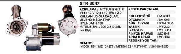 MARŞ MOTORU 10 DİŞ 12V HYUNDAI H100 / L300 2.3D ->98 LEVENT MEGASTAR  MITSUBISHI TİP - Image 1