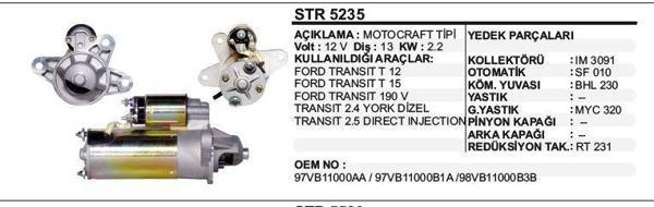 MARŞ MOTORU 13 DİŞ 12V FORD TRANSIT T-15 / 2.5 / 2.4 /190V DIRECT INJECTION MOTOGRAFT TİPİ - Image 1