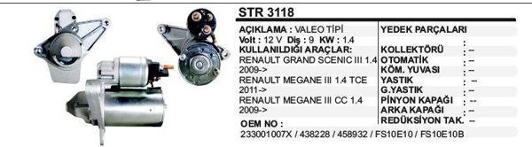 MARŞ MOTORU 9 DİŞ 12V  RENAULT MEGANE III 1 4 TCE FS10E 2011->  VALEO TİP - Image 1