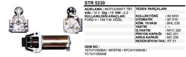 MARŞ MOTORU 19 DİŞ 12V FORD TRANSIT V184 YM. MOTOGRAFT TİPİ - Image 1