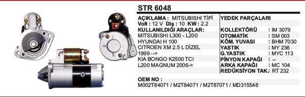 MARŞ MOTORU 10DİŞ MITSUBISHI L300/ HYUNDAI H100 04-> KISA BURUN  MITSUBISHI TİP STR6047 (AYNI) - Image 1