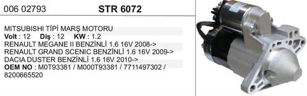 MARŞ MOTORU MITSUBISHI TİP DACIA DUSTER II/LOGAN/ RENAULT MEGANE III 1,6 2008-> - Image 1