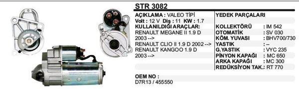 MARŞ MOTORU 11 DİŞ 12V D7R RENAULT MEGANE II / CLIO II / KANGO 1.9D (02-03-)  VALEO TİP - Image 1