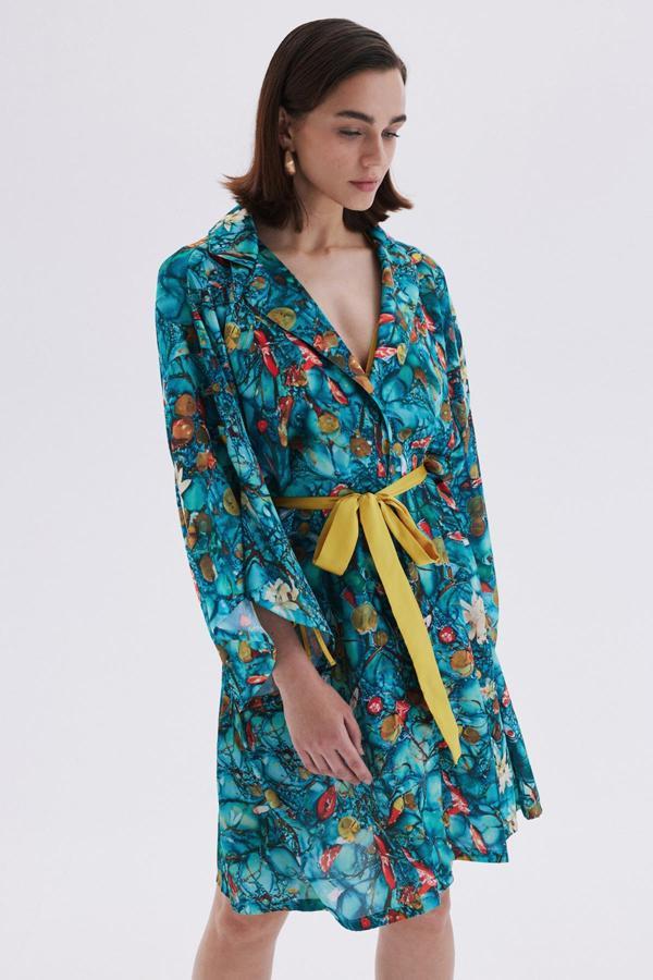 Monet's Bond Desenli Kısa Saten Sabahlık / Kimono - Image 1