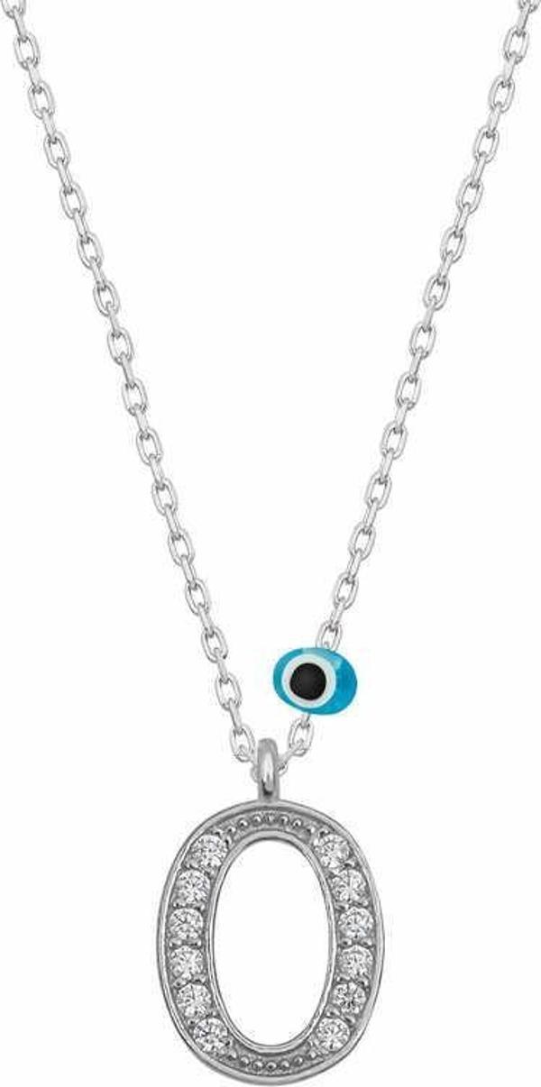 925 Ayar Gümüş Nazar Rodyum O Harfi Kadın Gümüş Kolye - Image 1