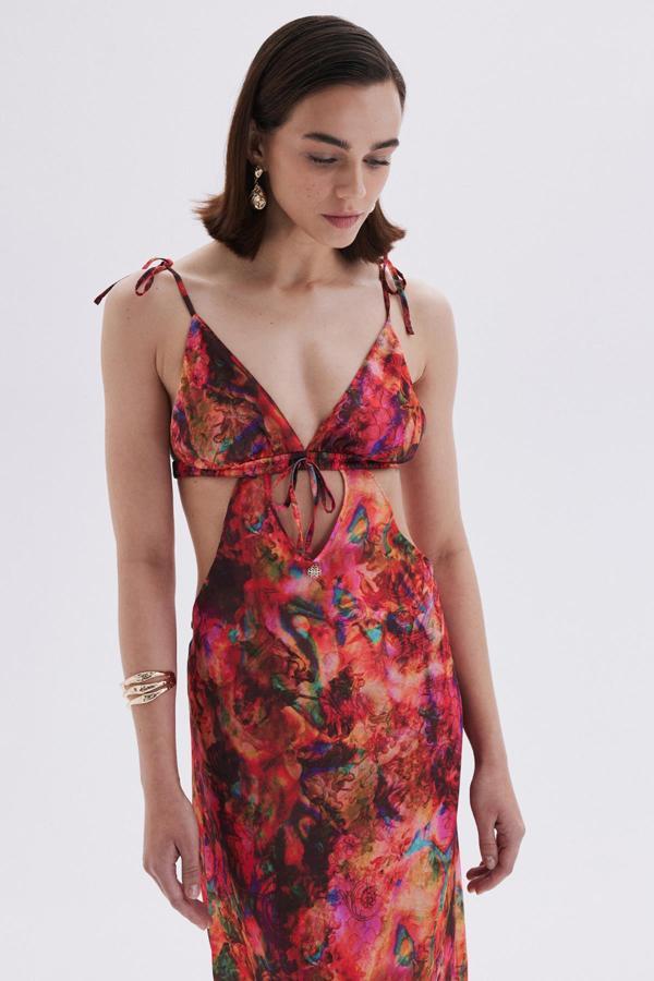 Seille Desenli Askılı Uzun Saten Gecelik - Image 1