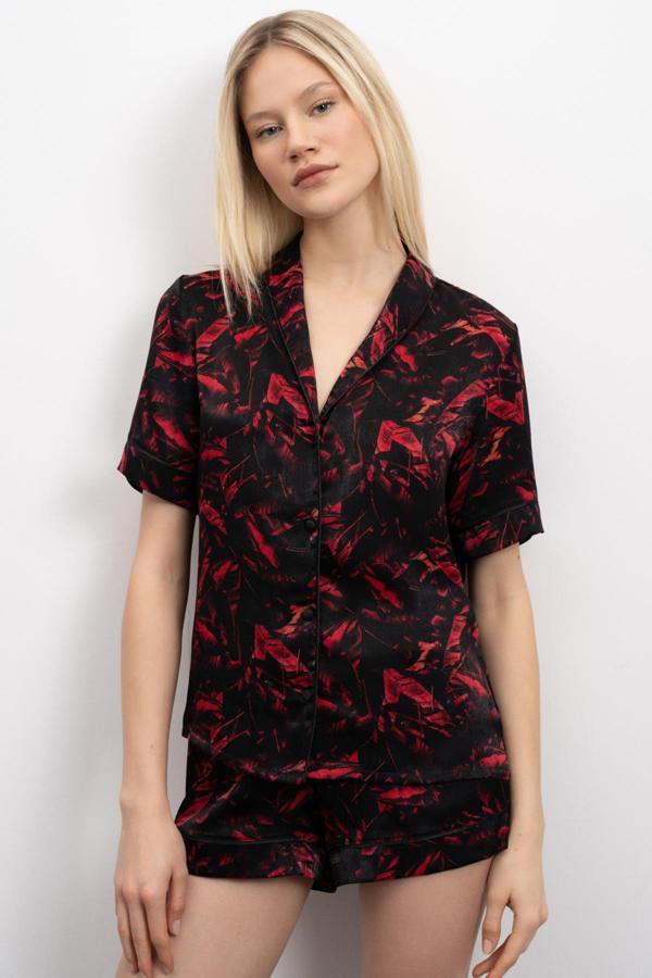 Nissa Desenli Kısa Saten Pijama Takımı - Image 1
