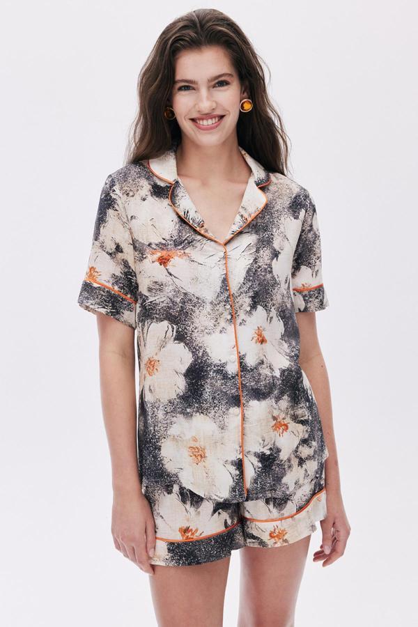 Ely Desenli Kısa Viskon Pijama Takımı - Image 1