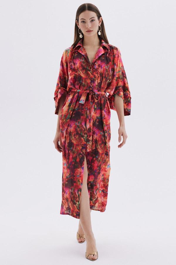 Seille Desenli Uzun Saten Sabahlık / Kimono - Image 1