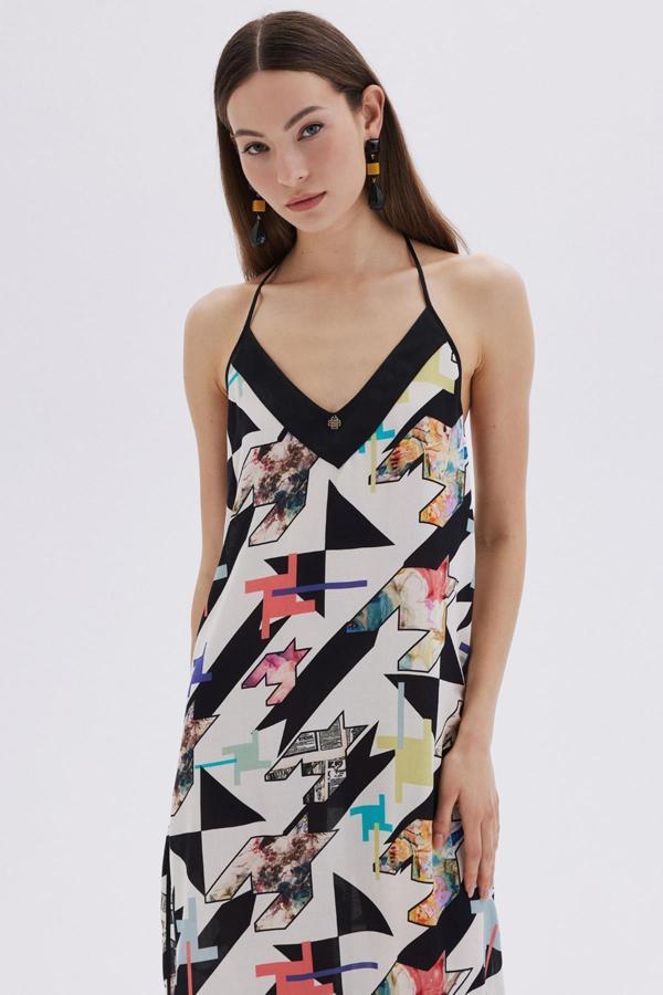 Mixte Desenli Saten Detaylı Askılı Uzun Viskon Gecelik - Image 1