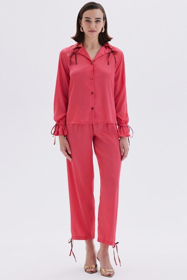 Seille Pembe Uzun Saten Pijama Takımı - Image 1