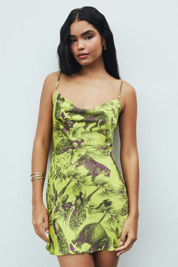 Êtincelle Jardin Desenli Degaje Yaka Askılı Kısa Saten Gecelik - Image 1