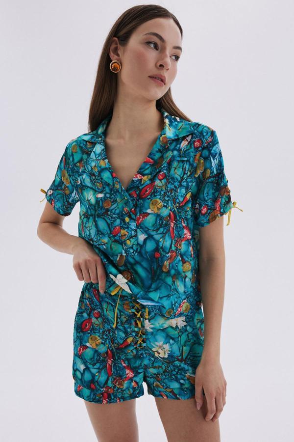 Monet's Bond Desenli Kısa Saten Pijama Takımı - Image 1