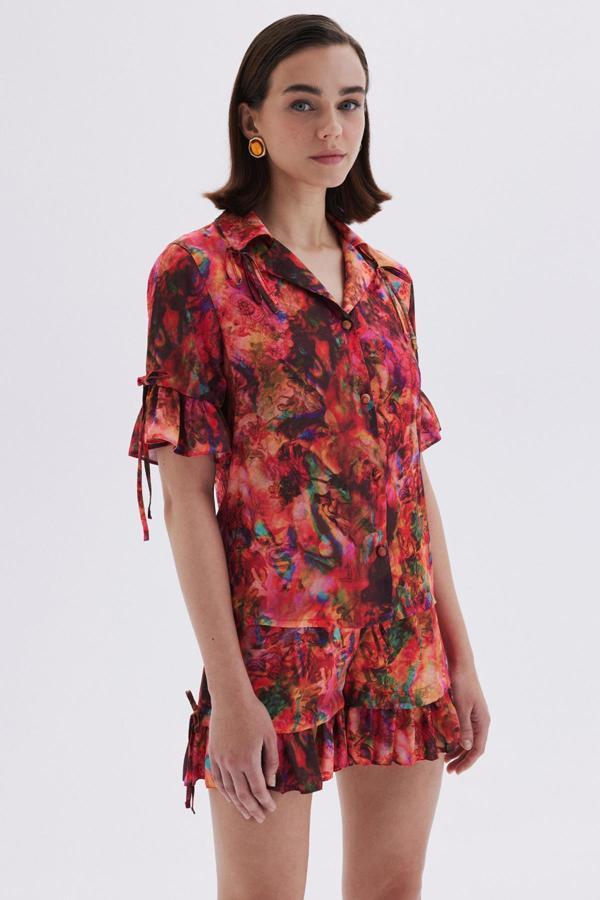 Seille Desenli Kısa Saten Pijama Takımı - Image 1