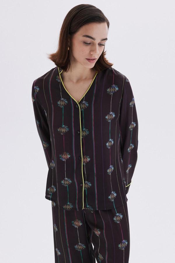 Elucious Desenli Uzun Saten Pijama Takımı - Image 1
