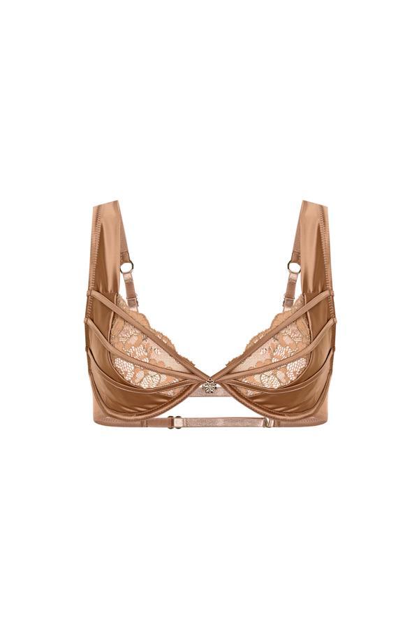 Brigette Kahve Saten Dantelli Balconette Sütyen - Image 1