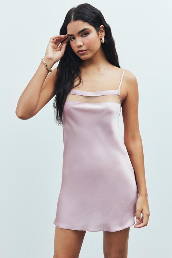 Aveugle Tül Detaylı Gül Kurusu Askılı Kısa Saten Gecelik - Image 1