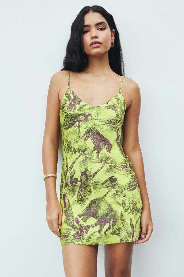 Cendre Jardin Desenli V Yaka Askılı Kısa Saten Gecelik - Image 1