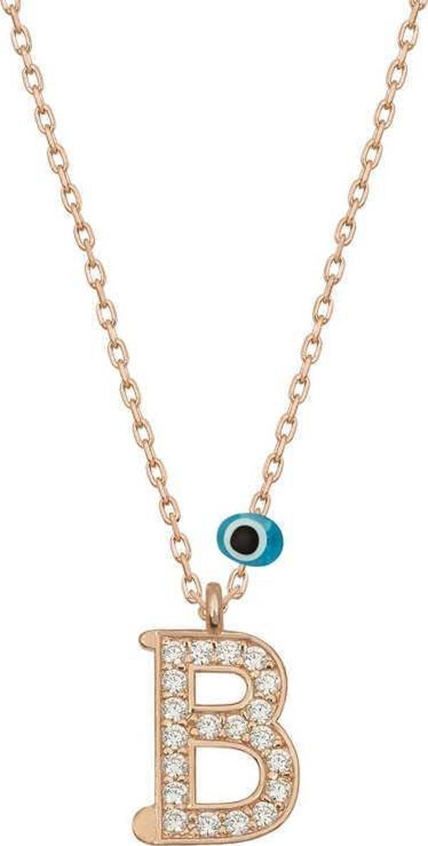 925 Ayar Gümüş Nazar Rose B Harfi Kadın Gümüş Kolye - Image 1