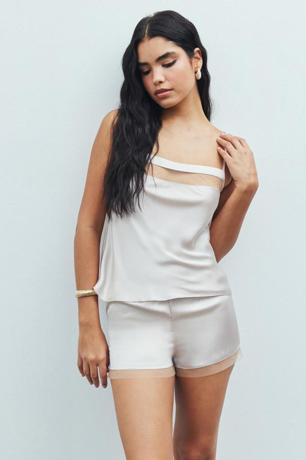 Nuit Tül Detaylı Taş Askılı Saten Pijama Takımı - Image 1