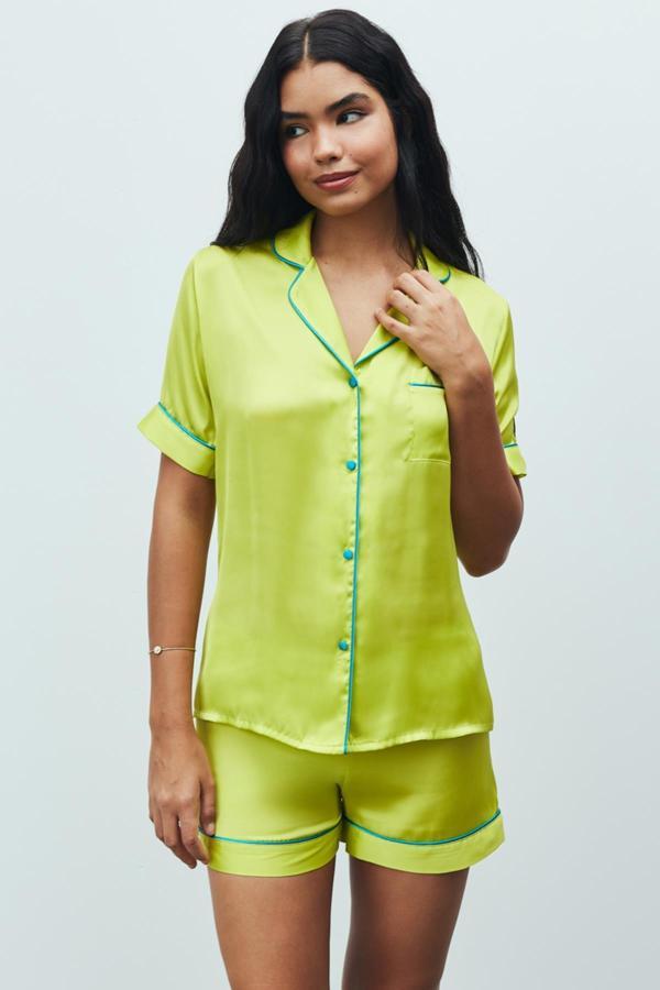 Amoureux Lime Kısa Saten Pijama Takımı - Image 1
