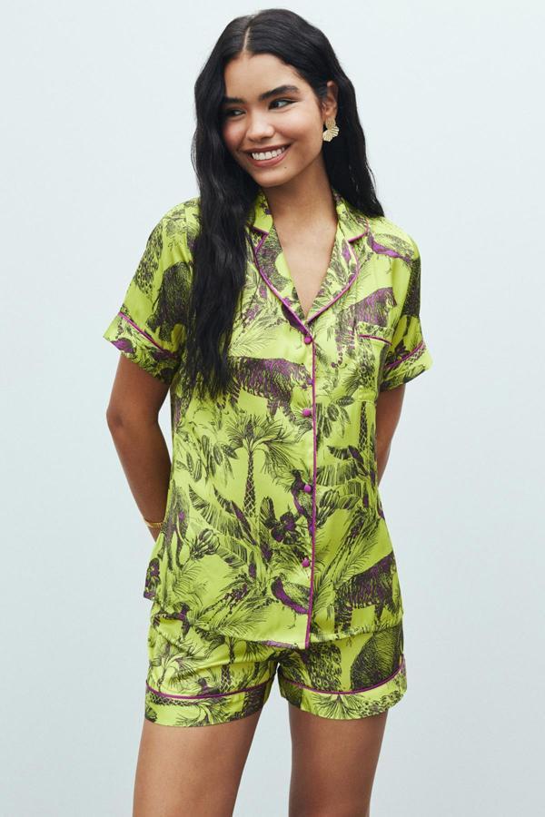 Amoureux Jardin Desenli Kısa Saten Pijama Takımı - Image 1