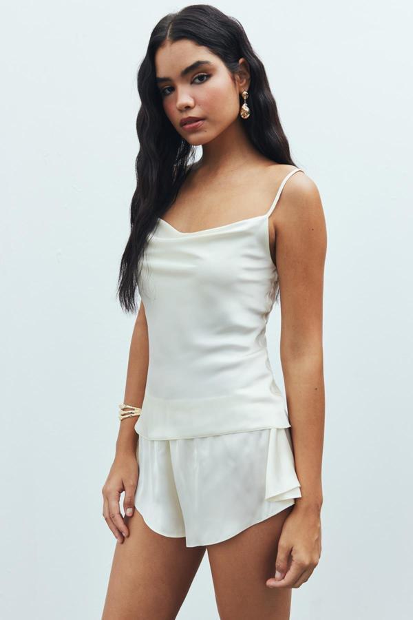 Caché Ekru Degaje Yaka Askılı Kısa Saten Pijama Takımı - Image 1
