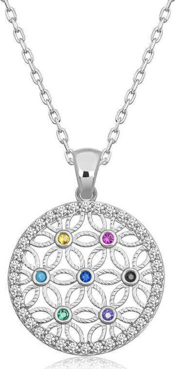 925 Ayar Gümüş Renkli Taşlı Yaşam Çiçeği Kadın Gümüş Kolye - Image 1