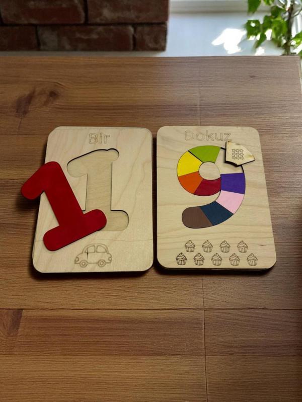 Ahşap Rakam Öğrenme Puzzle Seti, 0’dan 9’a, Renkli Puzzle, Rakam Öğrenimi, Montessori Öğrenimi - Image 1