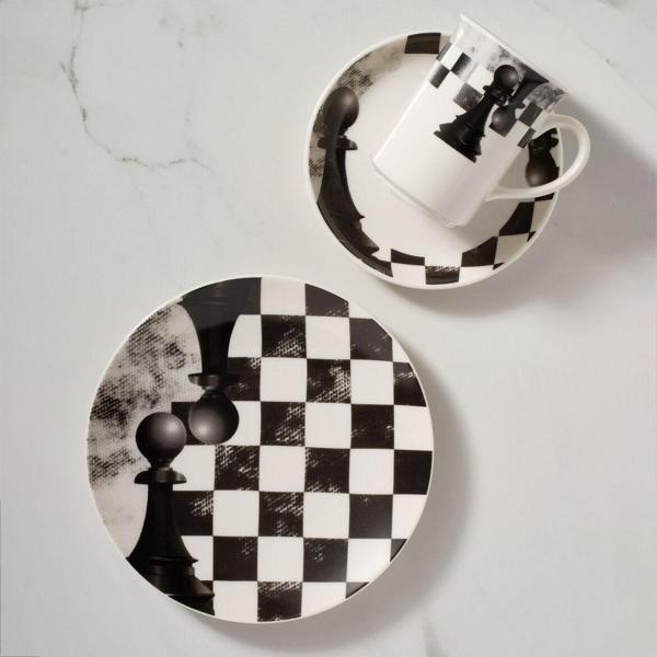 GÜRAL PORSELEN Camelia 3 Parça Çay Takımı Satranç Piyon - Image 1