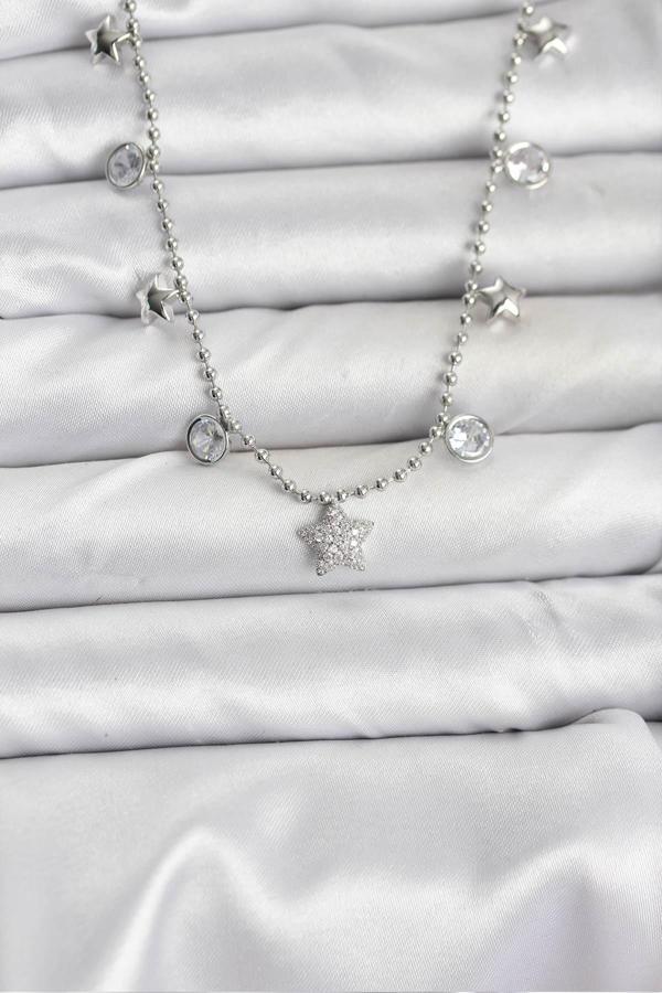 Pirinç Gümüş Renk Yıldız Model Kadın Kolye - EBJ251115W38380 - Image 1