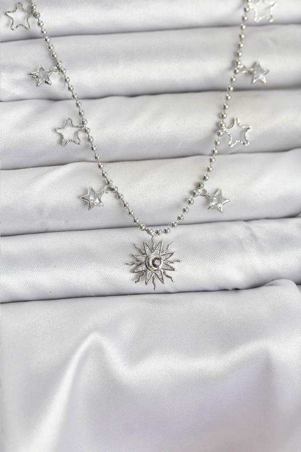 Pirinç Gümüş Renk Güneş Model Kadın Kolye - EBJ251115W38385 - Image 1