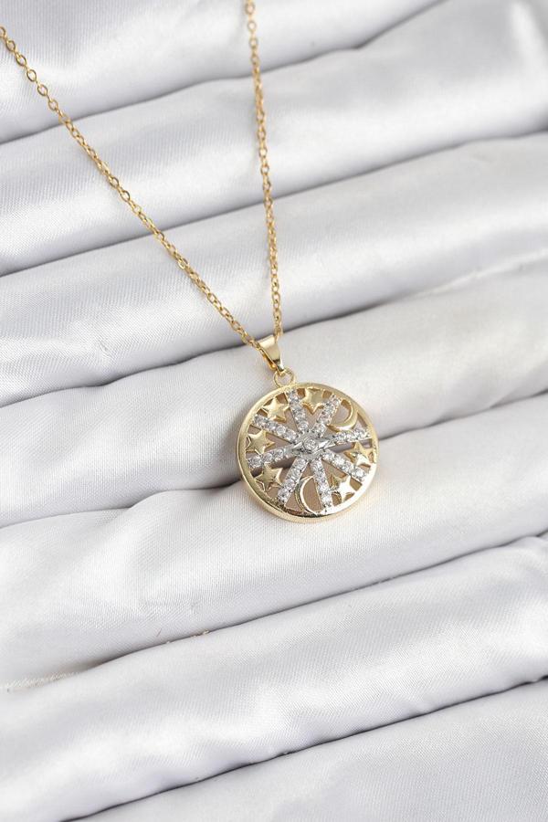 Zincir Gold Renk Zirkon Taşlı Kadın Kolye - EBJ251025W38299 - Image 1