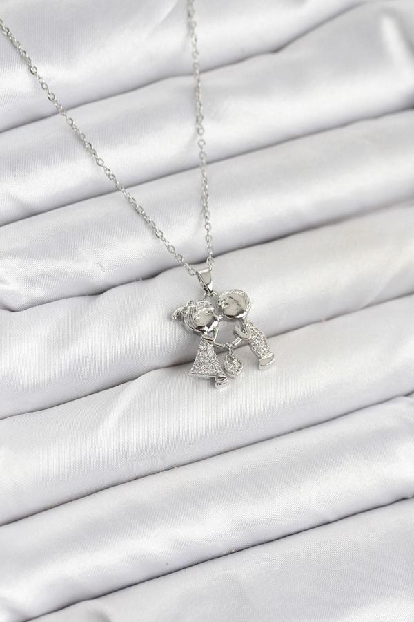 Zincir Gümüş Renk Erkek Kız Model Kadın Kolye - EBJ251025W38306 - Image 1