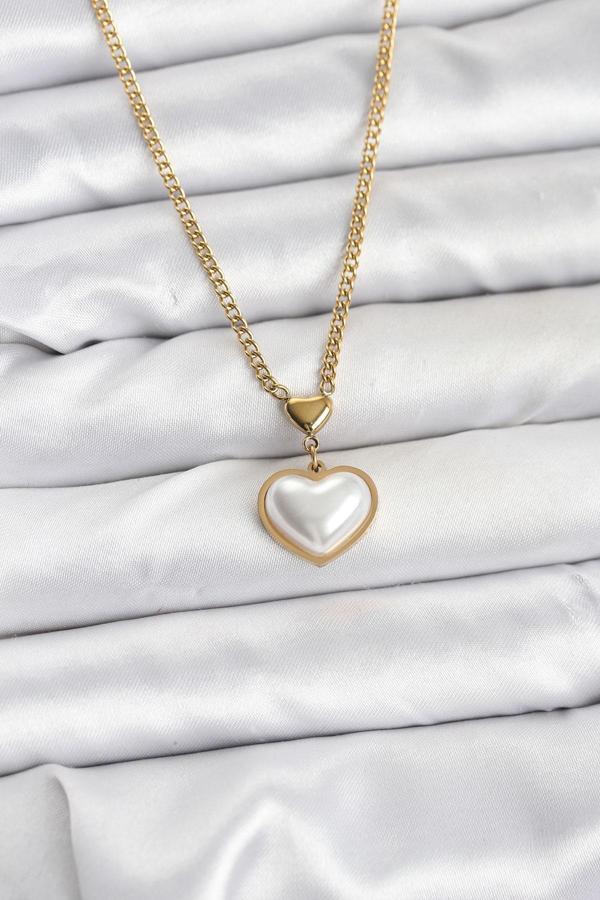 Zincir Gold Renk Bombeli Kalp Model Kadın Kolye - EBJ251115W38418 - Image 1