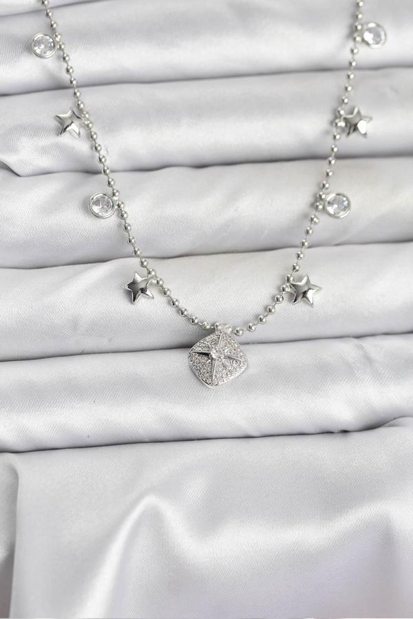 Pirinç Gümüş Renk Zirkon Taşlı Kutup Yıldızı Model Kadın Kolye - EBJ251115W38387 - Image 1