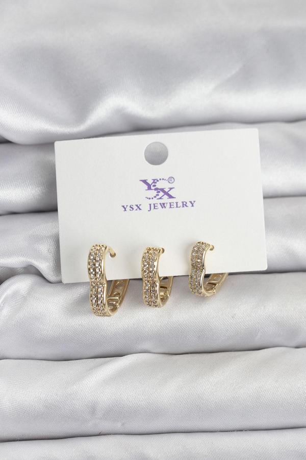 Gold Renk Pirinç Zirkon Taşlı Kalpli Kadın Küpe - EBJ251115W38351 - Image 1