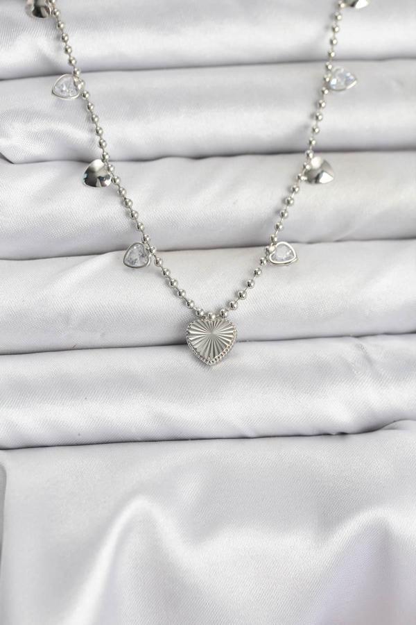 Pirinç Gümüş Renk Kalp Model Kadın Kolye - EBJ251115W38383 - Image 1