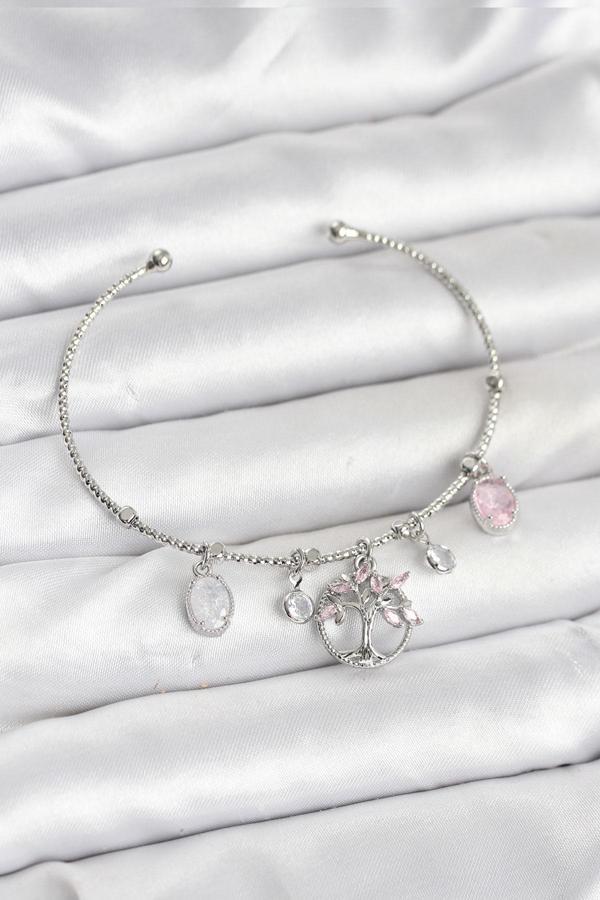 Hayat Ağacı Charmlı Gümüş Renk Pirinç Kadın Bileklik - EBJ251010W38210 - Image 1