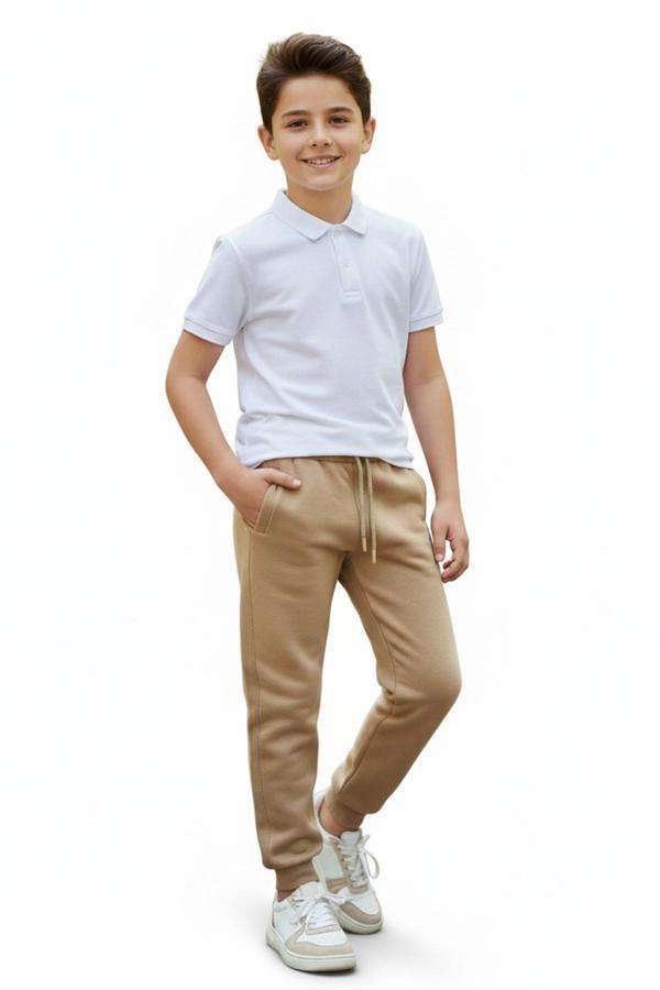 Bej Rengi 3 İplik Manşetli Kız Erkek Çocuk Eşofman Altı BGL-ST05045 - Image 1