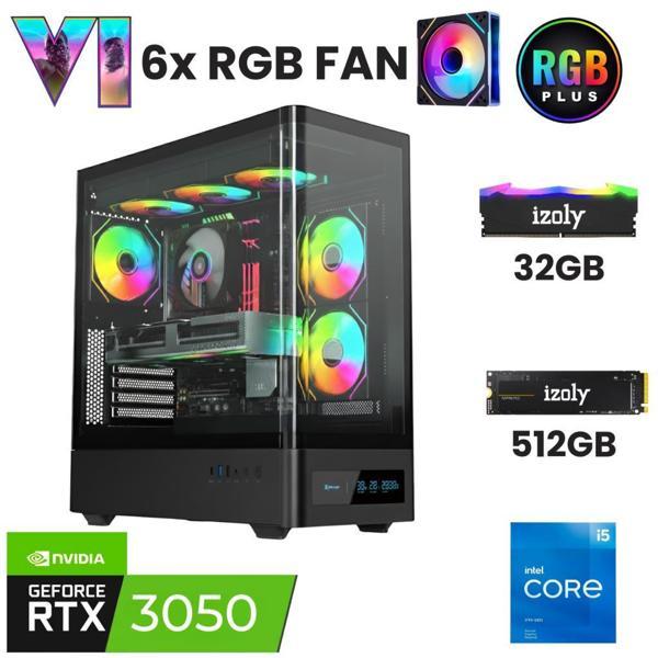 İzoly X5 i5 12400F 32GB DDR4 RAM 512GB Nvme M.2 SSD RTX3050 6GB Oyuncu Masaüstü Bilgisayarı - Image 1